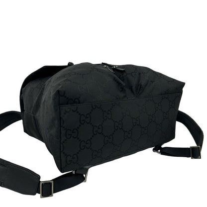 Gucci GG Logo Pattern Nylon Leather Drawstring Backpack Black — view 7