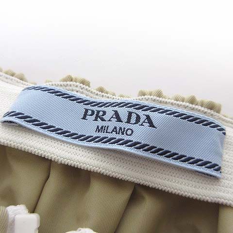 Prada Model Re-Nylon Mini Skirt Triangle Logo Front Zip Light Beige White 40 — view 8