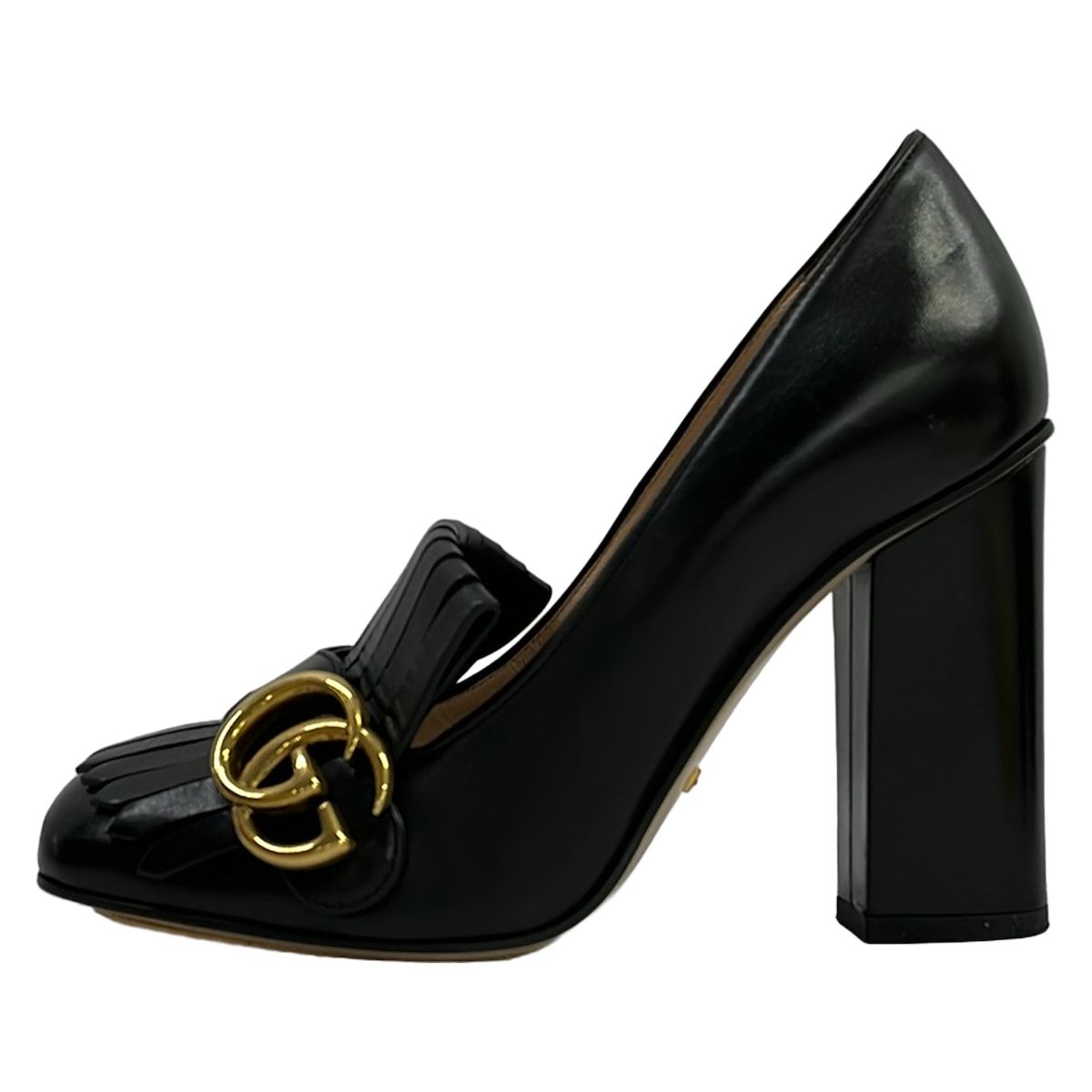 Gucci Pumps Black Double G Fringe Leather Heels