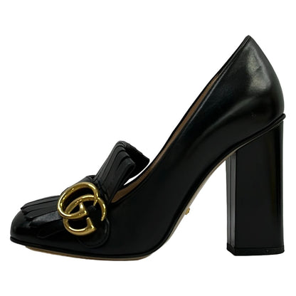 Gucci Pumps Black Double G Fringe Leather Heels