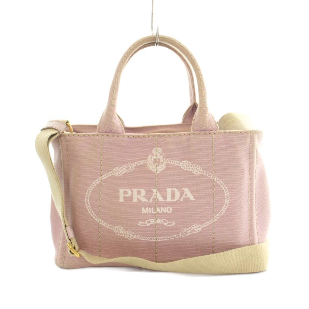 Prada Canapa 2-Way Tote Shoulder Bag Canvas Logo Print Pink