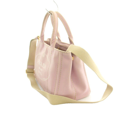 Prada Canapa 2-Way Tote Shoulder Bag Canvas Logo Print Pink — view 3