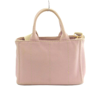 Prada Canapa 2-Way Tote Shoulder Bag Canvas Logo Print Pink — view 2