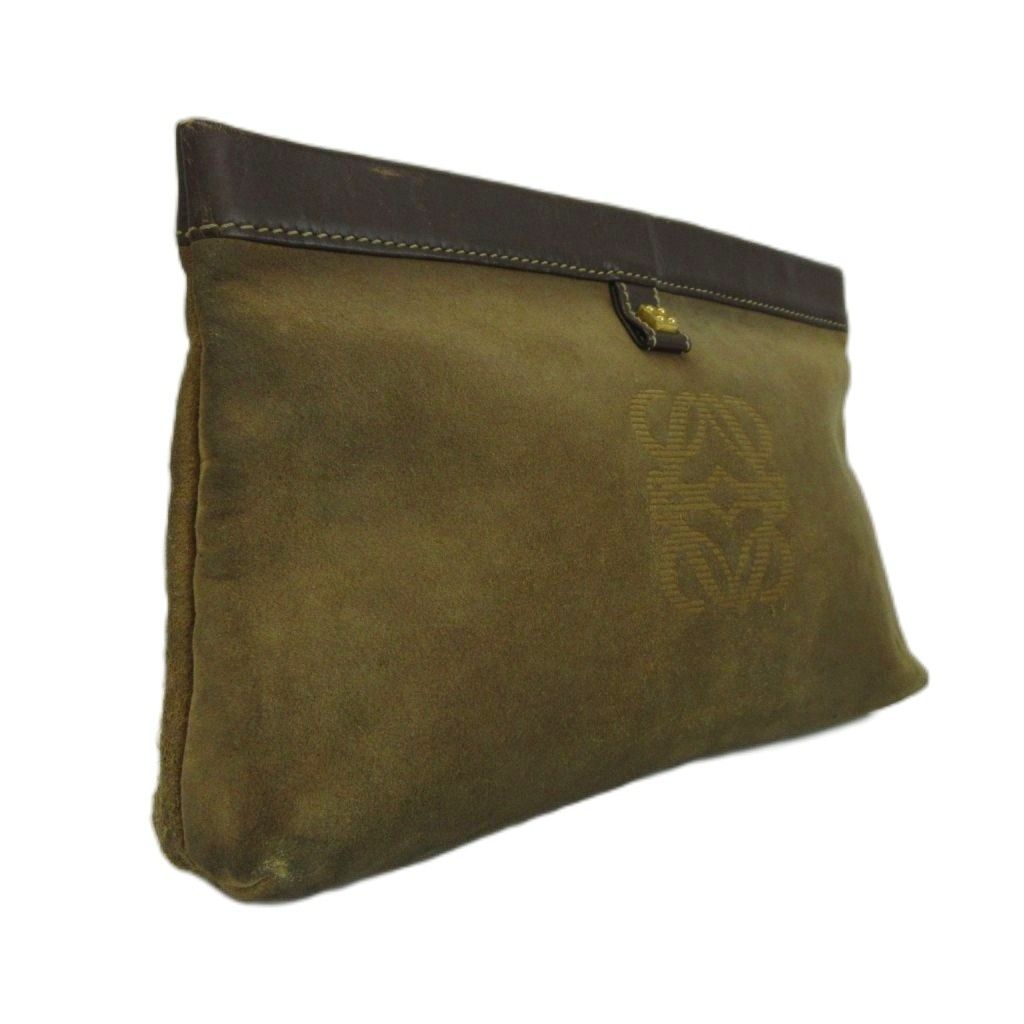 Loewe Vintage Clutch Suede Leather Anagram Embossed Brown — view 5