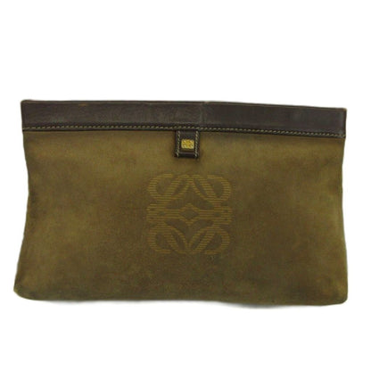 Loewe Vintage Clutch Suede Leather Anagram Embossed Brown