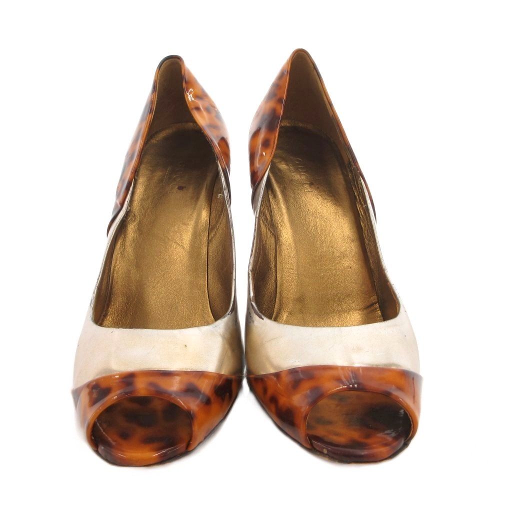 Gucci Pumps Open Toe All Over Print Chunky Heel Brown — view 4