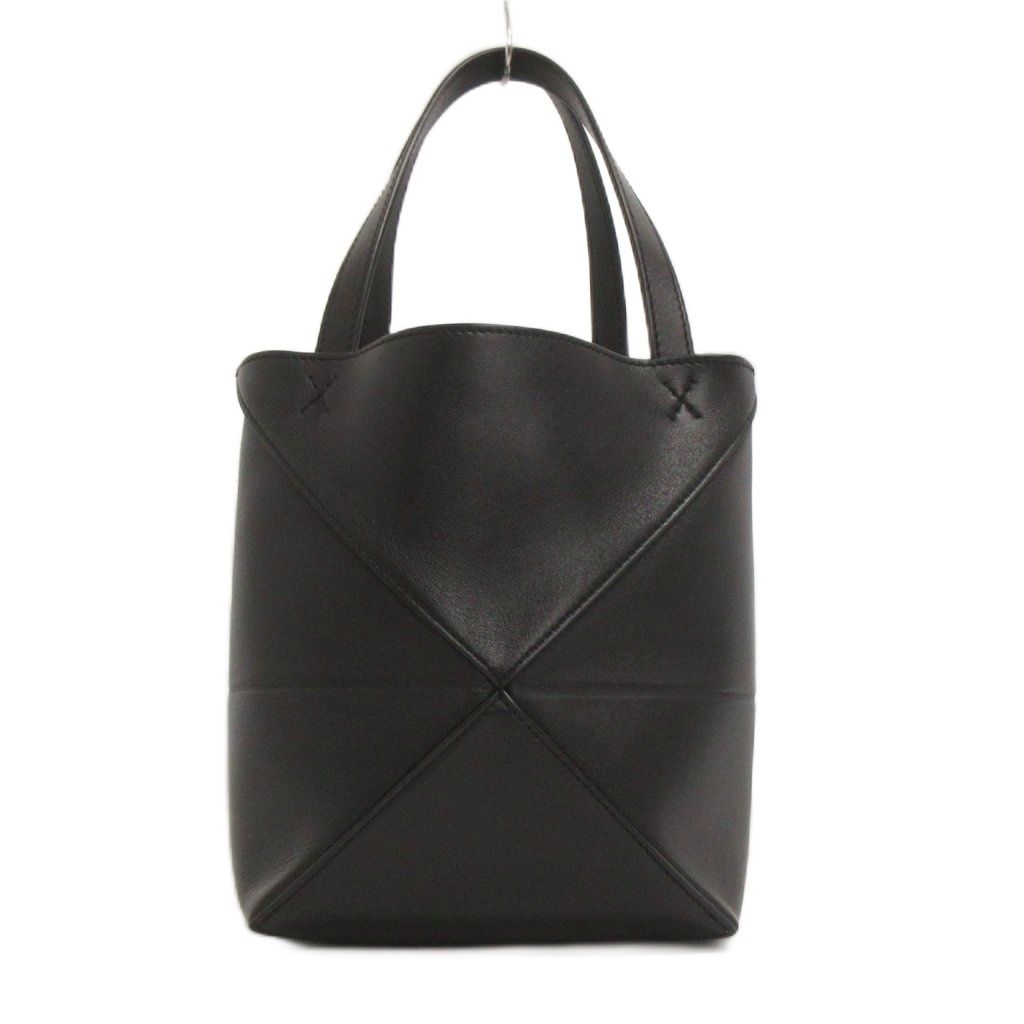Loewe Puzzle Fold Mini Tote Shoulder 2-Way Logo Shiny Calfskin Black — view 3