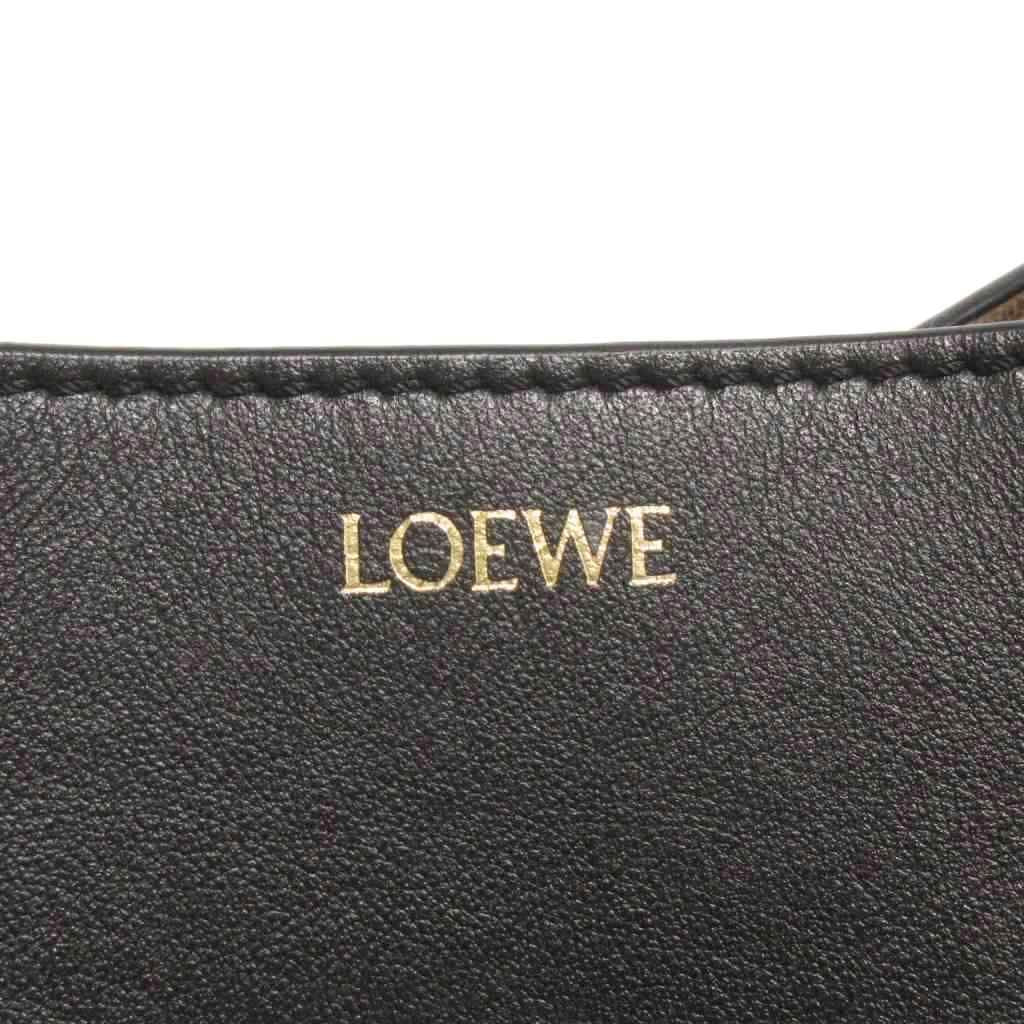 Loewe Puzzle Fold Mini Tote Shoulder 2-Way Logo Shiny Calfskin Black — view 6