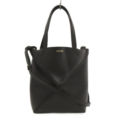 Loewe Puzzle Fold Mini Tote Shoulder 2-Way Logo Shiny Calfskin Black