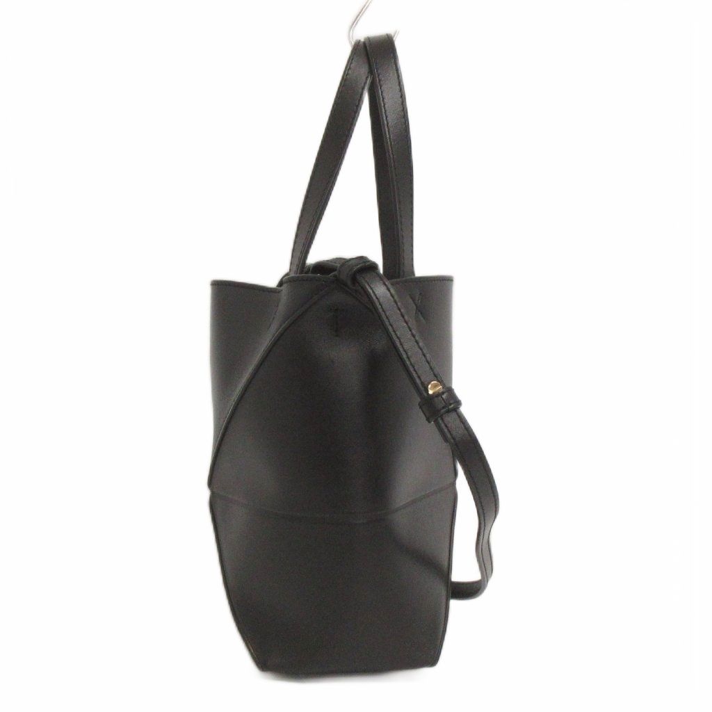 Loewe Puzzle Fold Mini Tote Shoulder 2-Way Logo Shiny Calfskin Black — view 2
