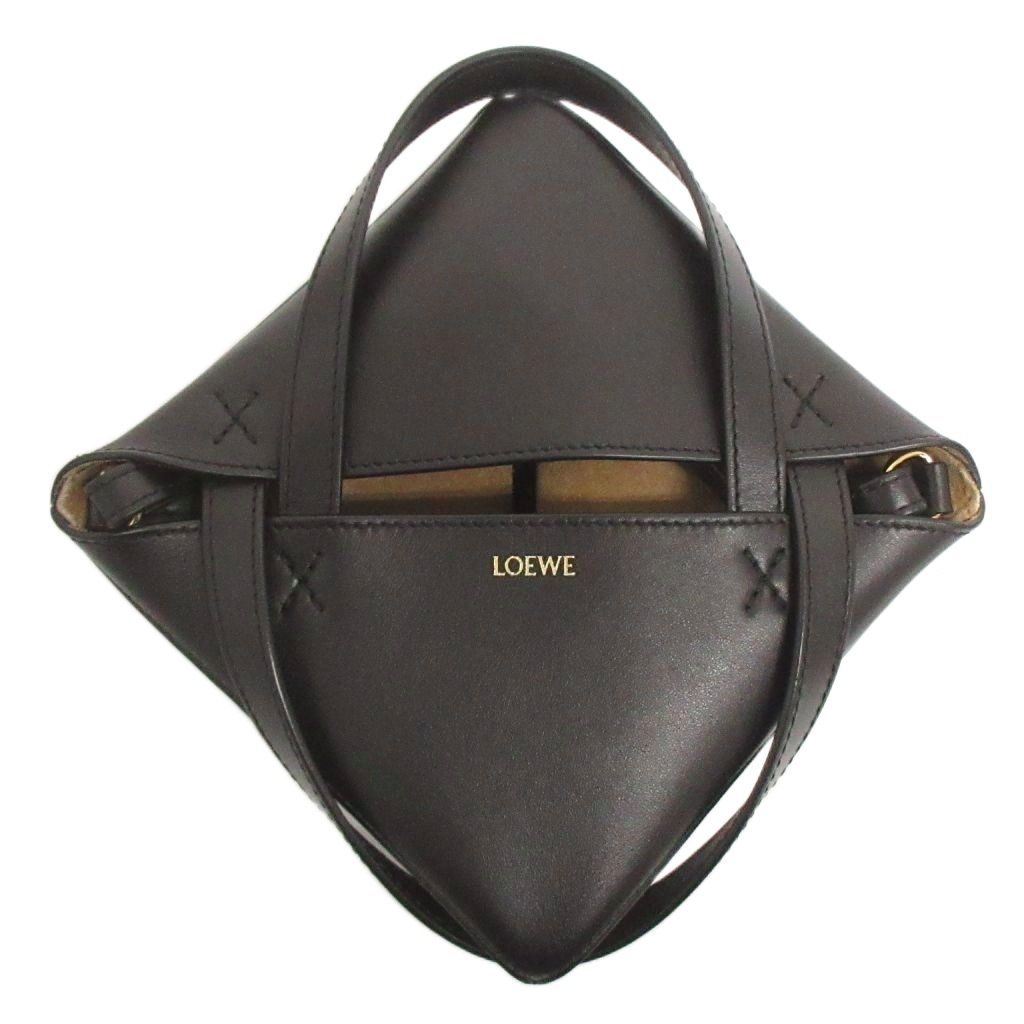 Loewe Puzzle Fold Mini Tote Shoulder 2-Way Logo Shiny Calfskin Black — view 7