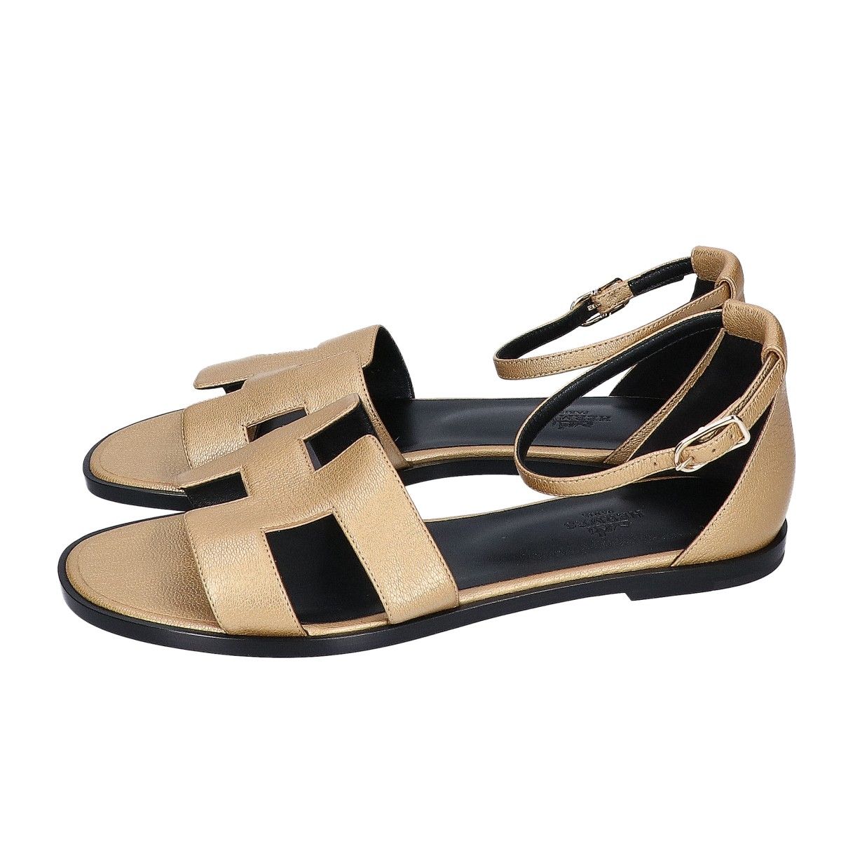 Hermes Gold Santorini Leather Sandals — view 2