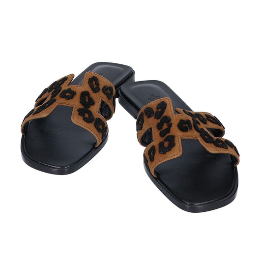 Hermes Leopard Blanc Fume Oran Leather Sandals