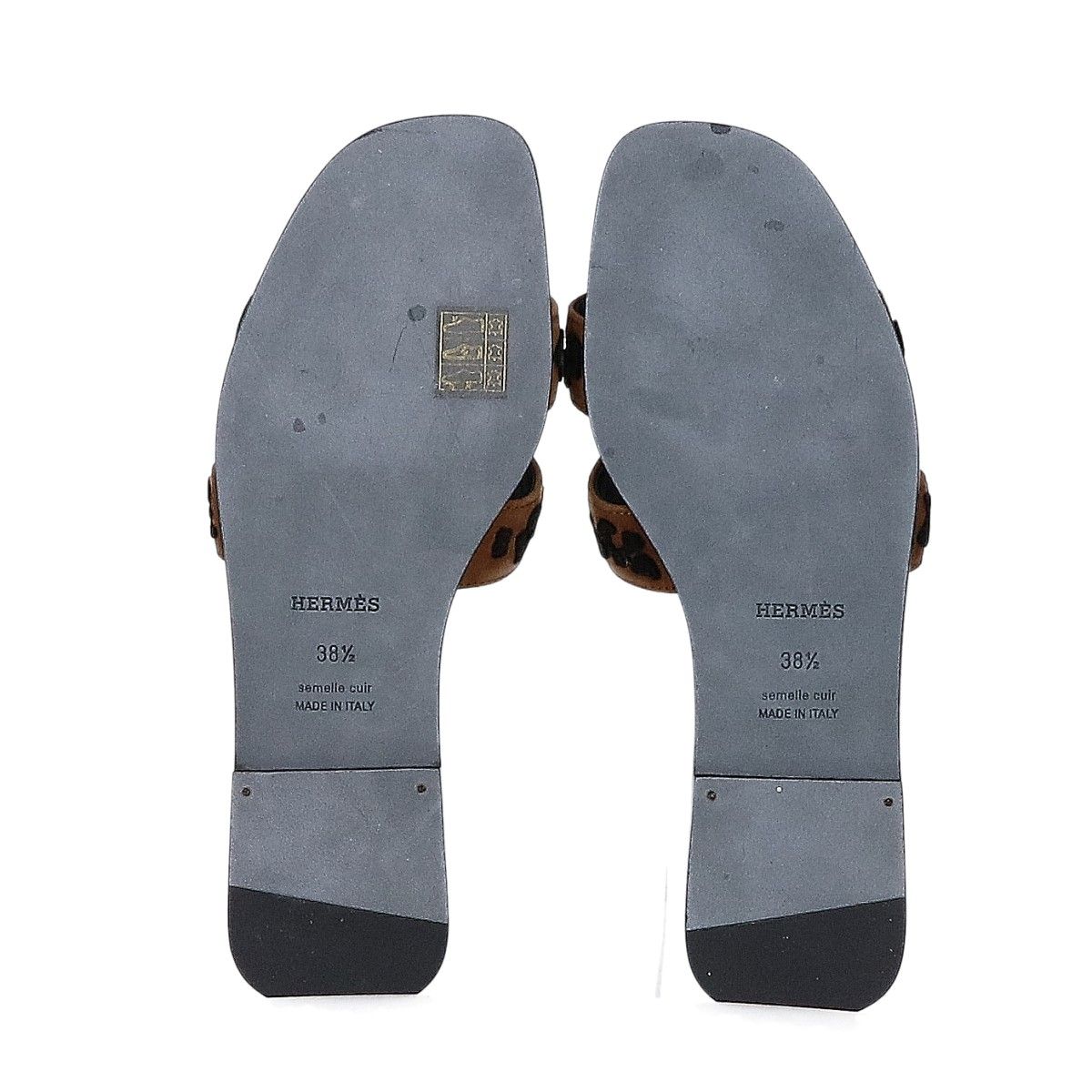 Hermes Leopard Blanc Fume Oran Leather Sandals — view 6
