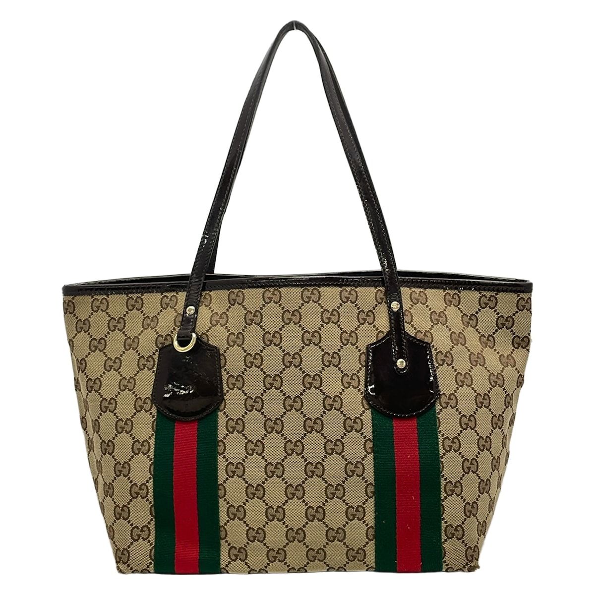 Gucci Tote Sherry GG Pattern Beige Dark Brown Multi Leather