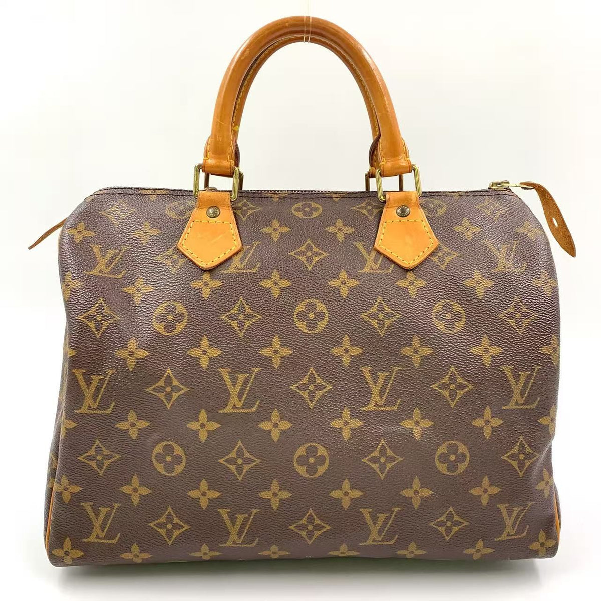 Louis Vuitton Speedy 30 Monogram Leather Brown Handbag Gold