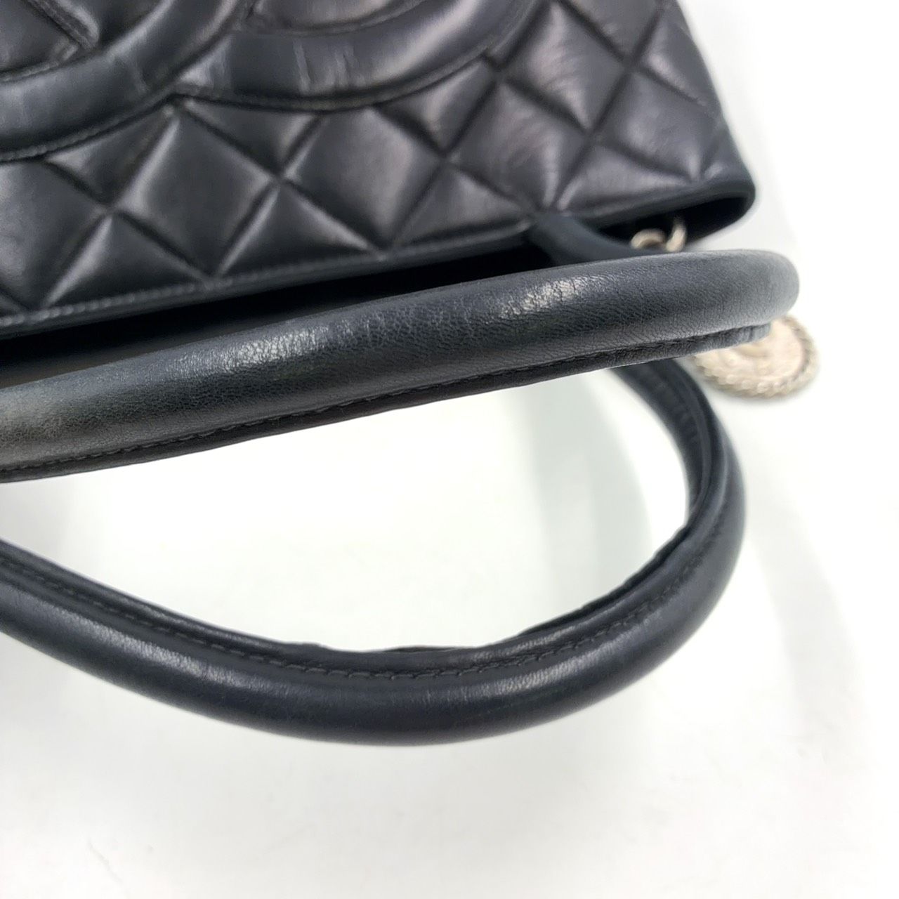 Chanel Lambskin Quilted Reprint Leather Black Tote Silver — view 6