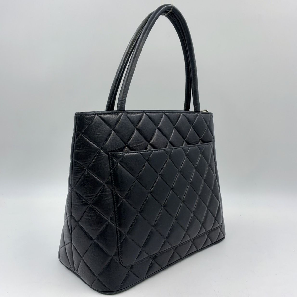 Chanel Lambskin Quilted Reprint Leather Black Tote Silver — view 2