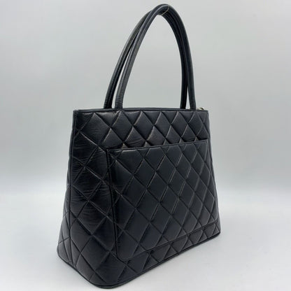 Chanel Lambskin Quilted Reprint Leather Black Tote Silver — view 2