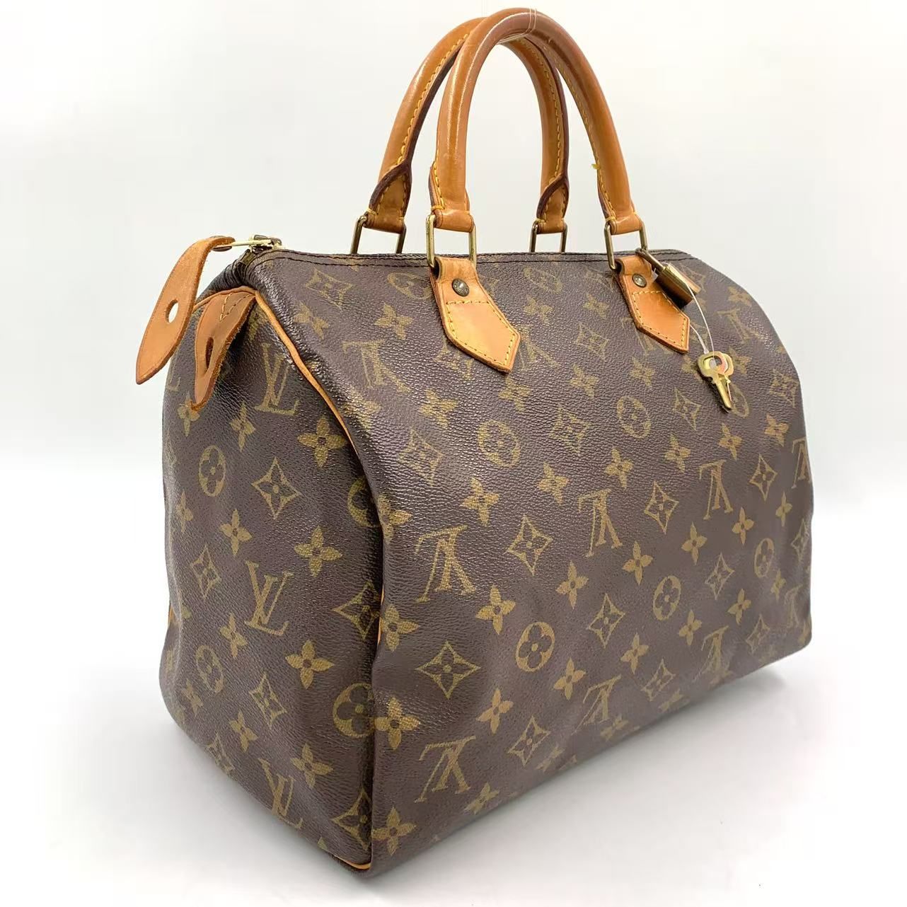 Louis Vuitton Speedy 30 Monogram Leather Brown Handbag Gold — view 2