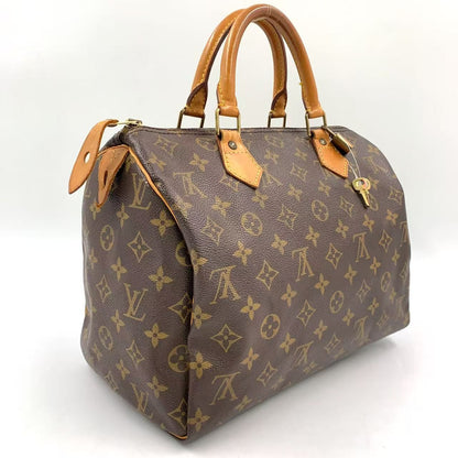 Louis Vuitton Speedy 30 Monogram Leather Brown Handbag Gold — view 2