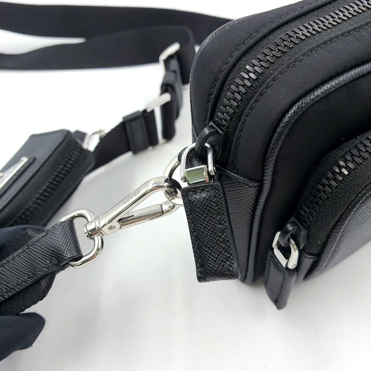 Prada Re-Nylon Saffiano Leather Nylon Black Shoulder Bag Silver — view 6