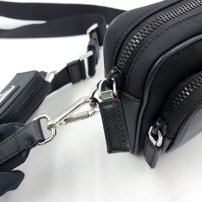 Prada Re-Nylon Saffiano Leather Nylon Black Shoulder Bag Silver — view 6