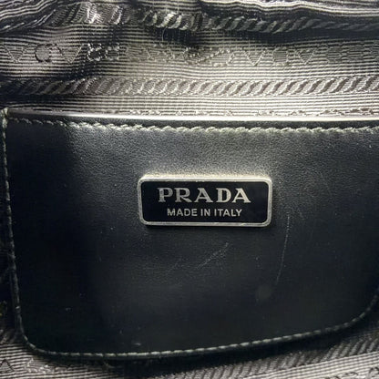Prada Re-Nylon Saffiano Leather Nylon Black Shoulder Bag Silver — view 4
