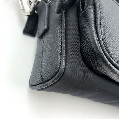 Prada Re-Nylon Saffiano Leather Nylon Black Shoulder Bag Silver — view 8