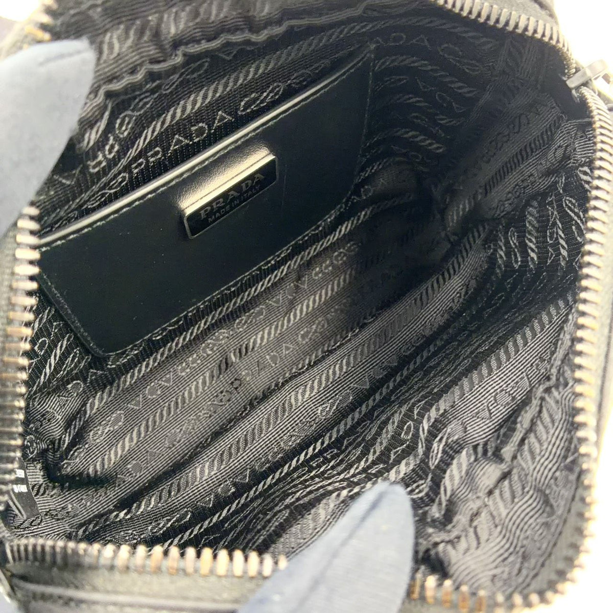 Prada Re-Nylon Saffiano Leather Nylon Black Shoulder Bag Silver — view 3