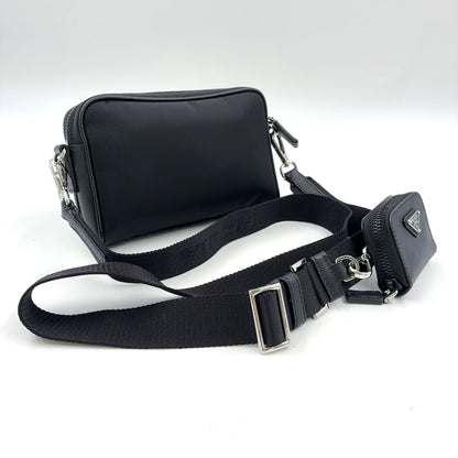 Prada Re-Nylon Saffiano Leather Nylon Black Shoulder Bag Silver — view 2