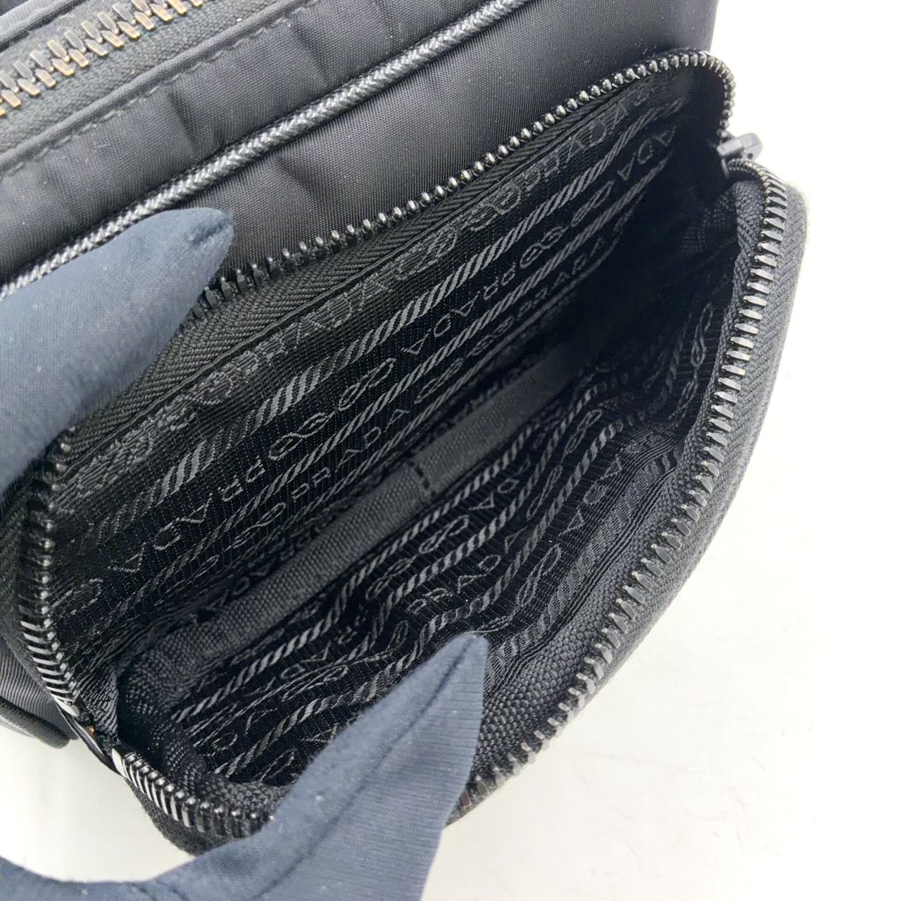 Prada Re-Nylon Saffiano Leather Nylon Black Shoulder Bag Silver — view 5