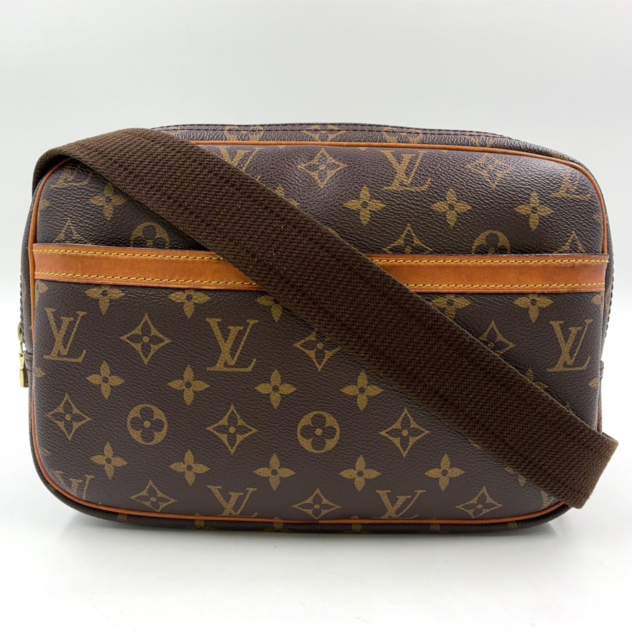 Louis Vuitton Reporter PM Monogram Brown Shoulder Bag Gold