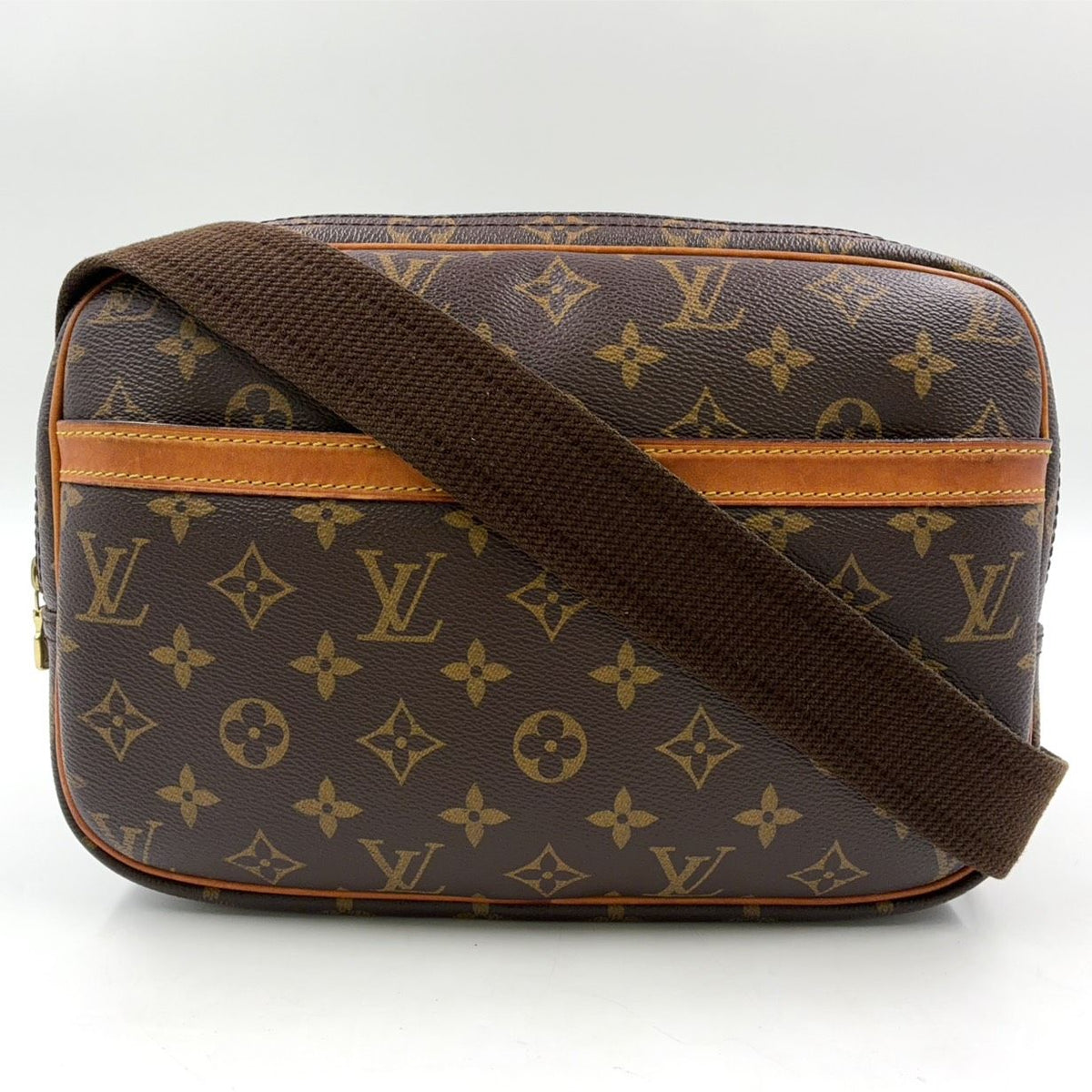 Louis Vuitton Reporter PM Monogram Brown Shoulder Bag Gold