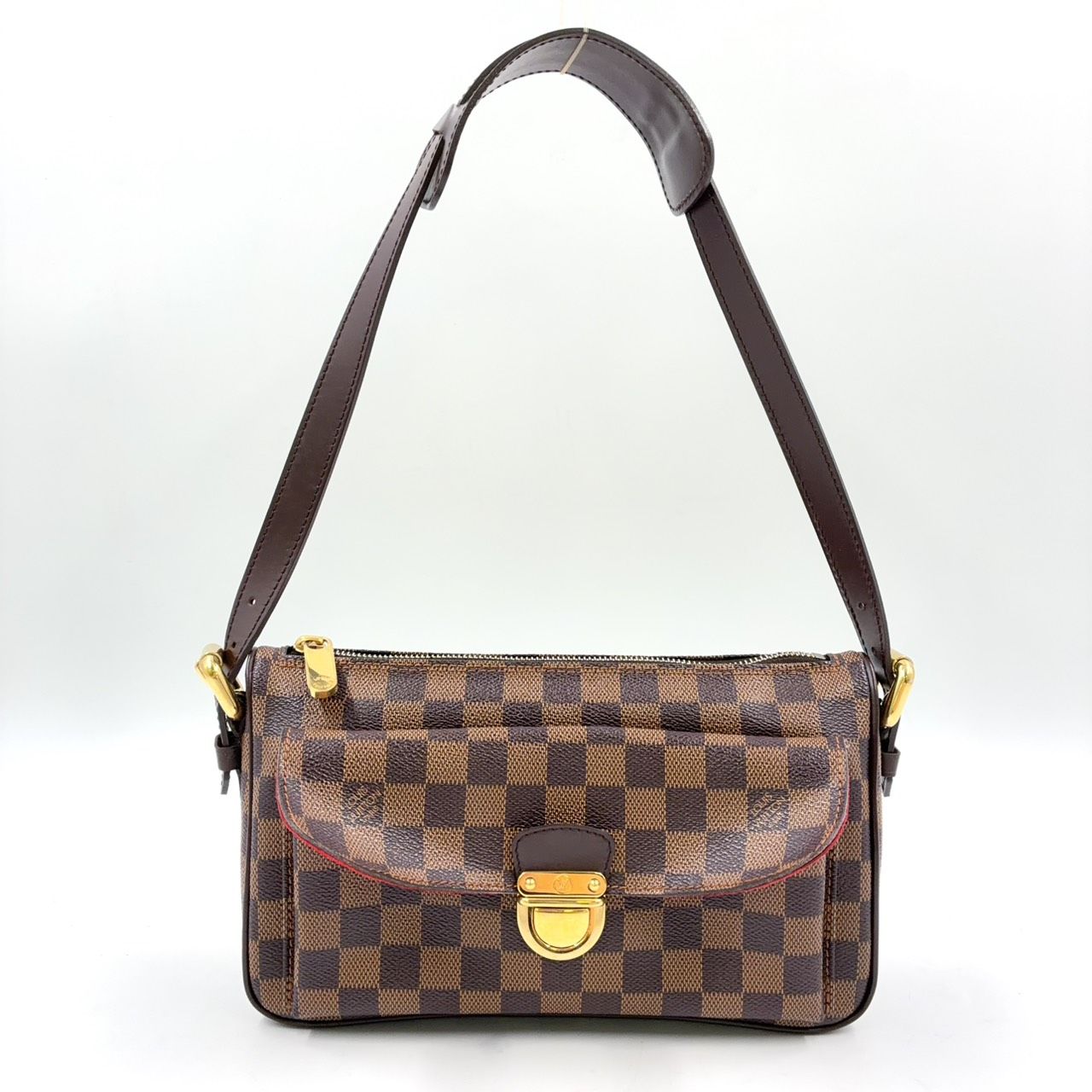 Louis Vuitton Ravello GM Damier Ebene Leather Brown Shoulder Bag Gold