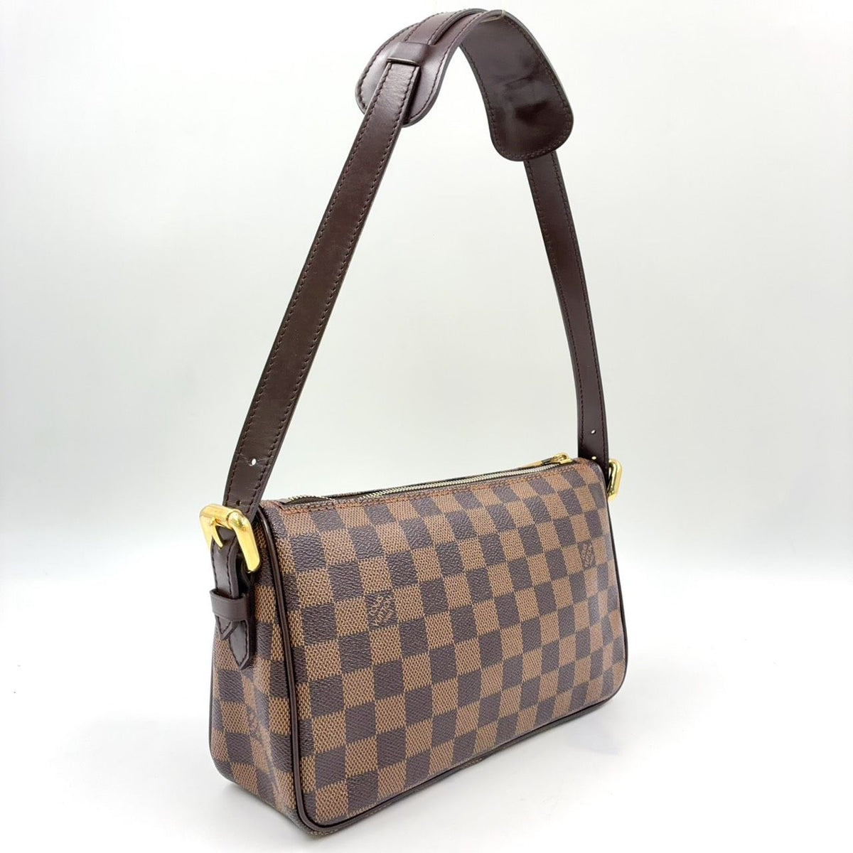 Louis Vuitton Ravello GM Damier Ebene Leather Brown Shoulder Bag Gold — view 2