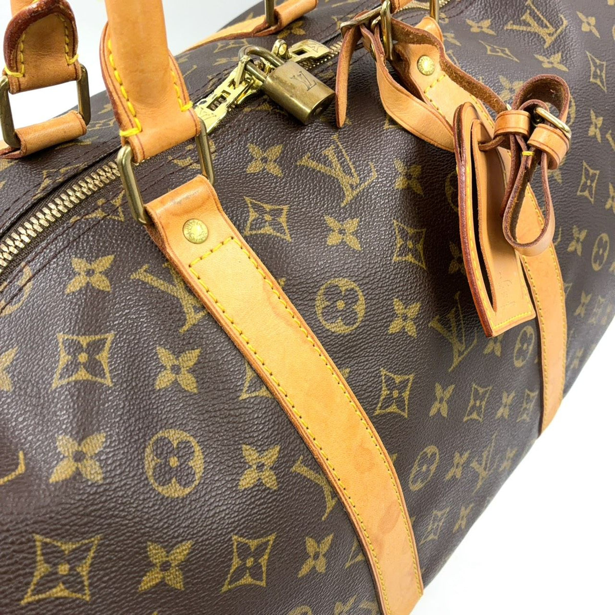 Louis Vuitton Keepall Bandouliere 55 Monogram Leather Brown Boston Bag Gold — view 7