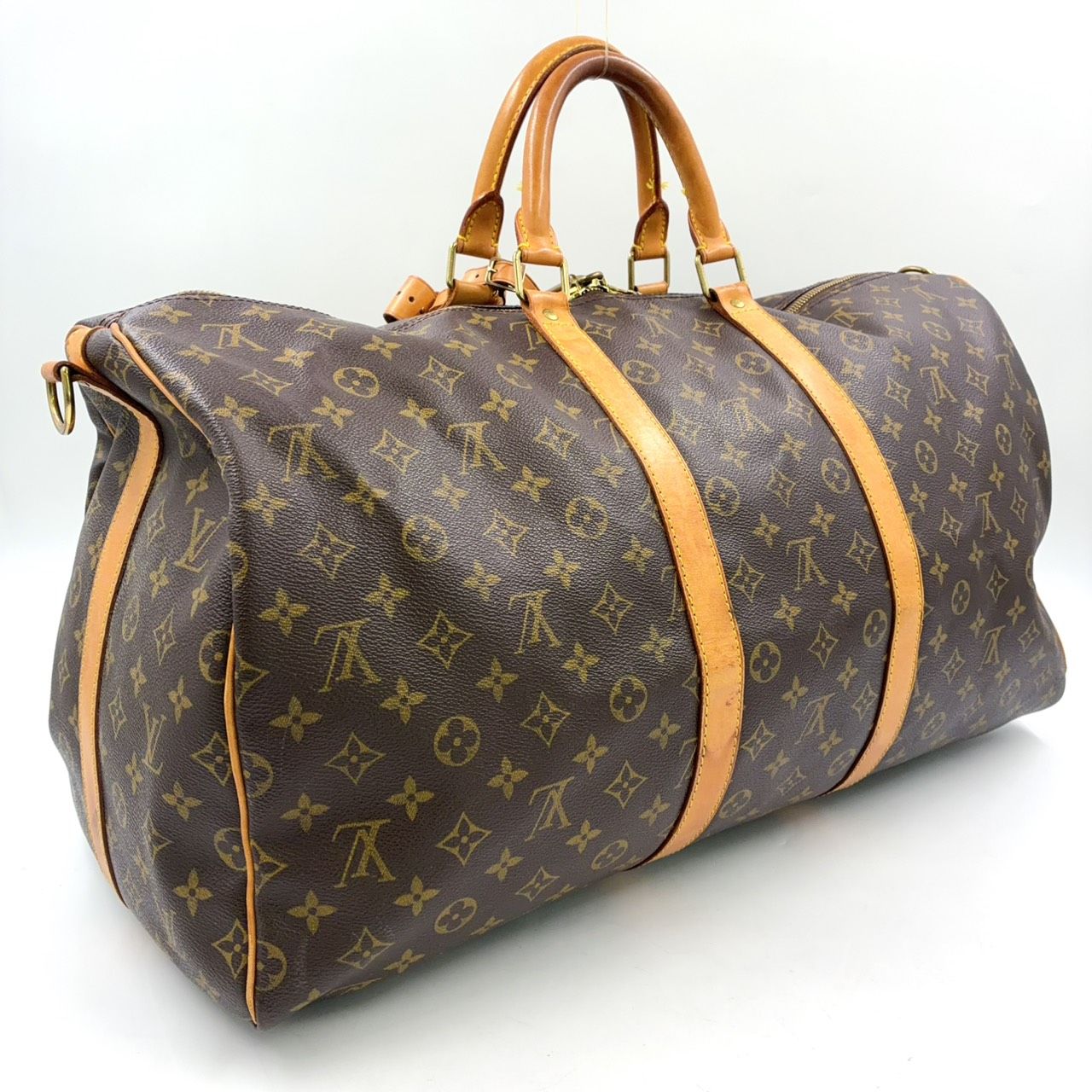 Louis Vuitton Keepall Bandouliere 55 Monogram Leather Brown Boston Bag Gold — view 2