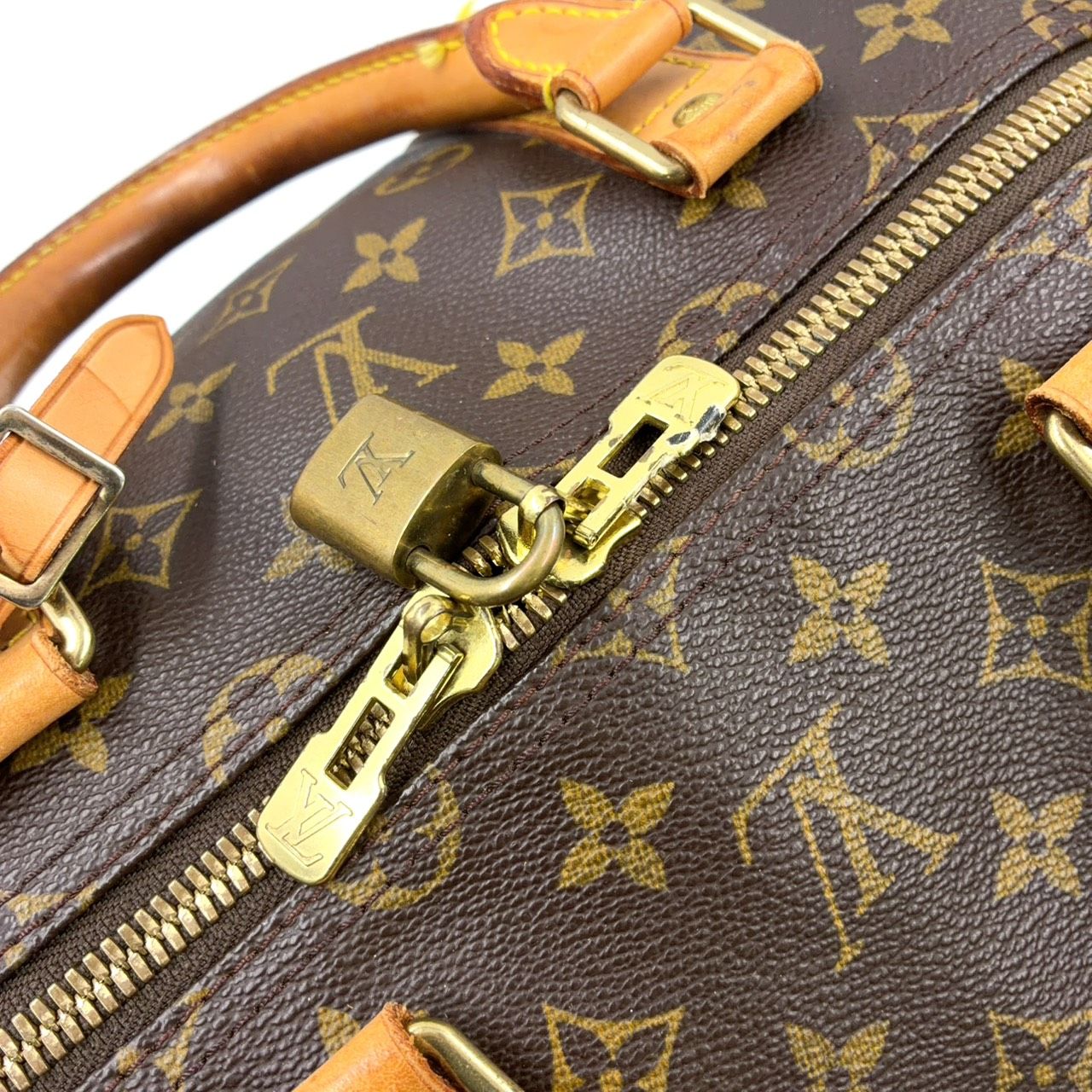 Louis Vuitton Keepall Bandouliere 55 Monogram Leather Brown Boston Bag Gold — view 8
