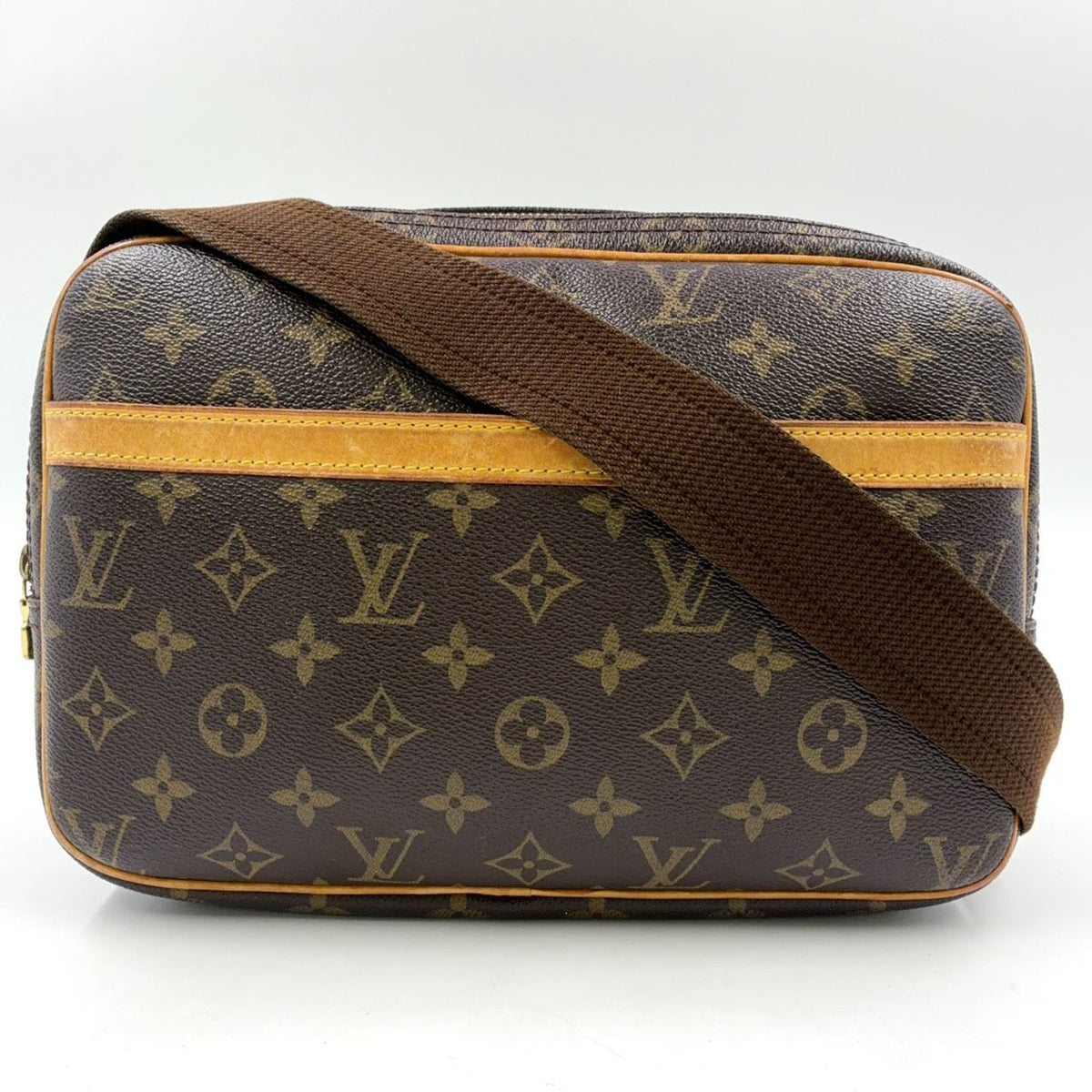 Louis Vuitton Reporter PM Monogram Leather Brown Shoulder Bag Gold