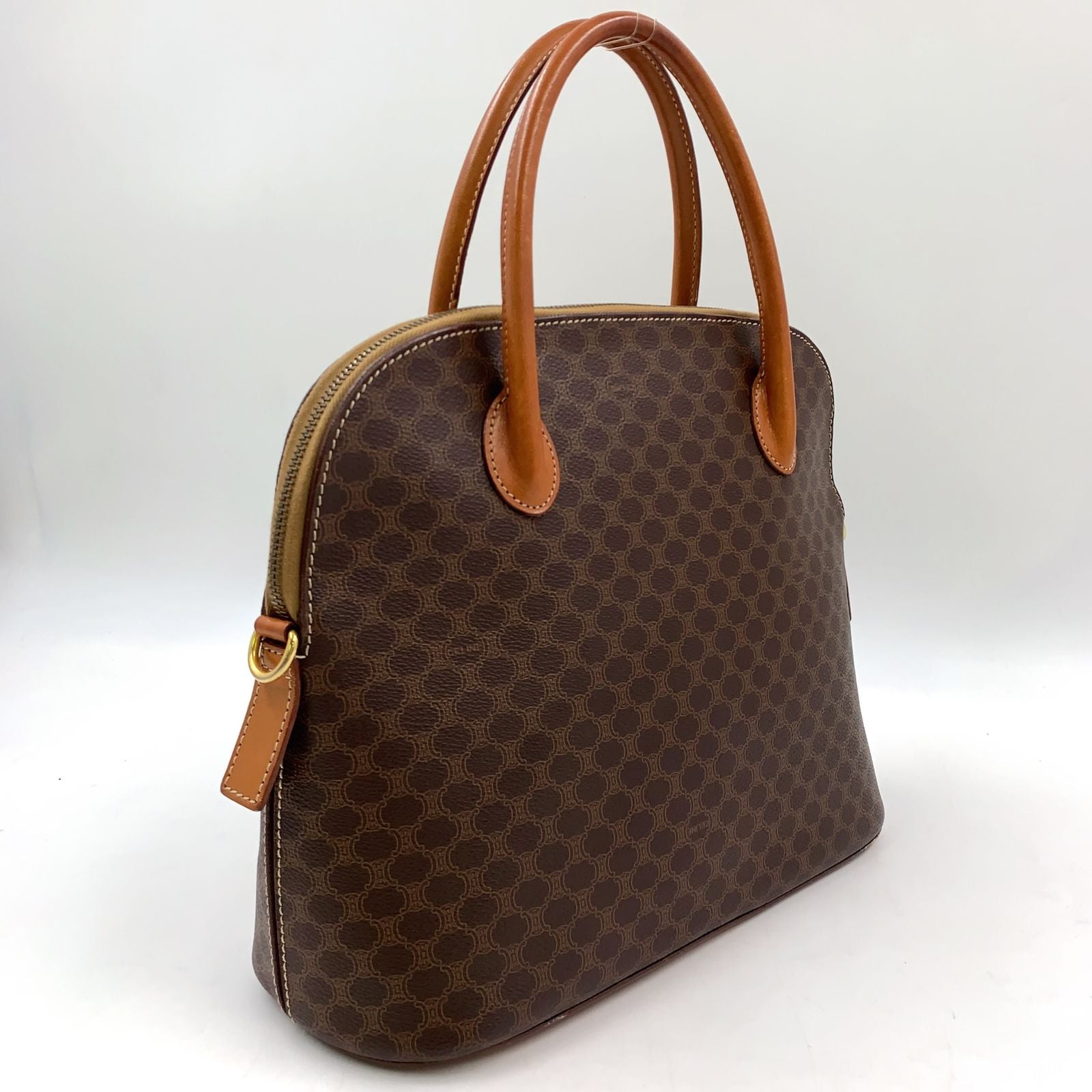 Celine Macadam Triomphe Dome Shape Leather Brown Handbag Gold — view 2