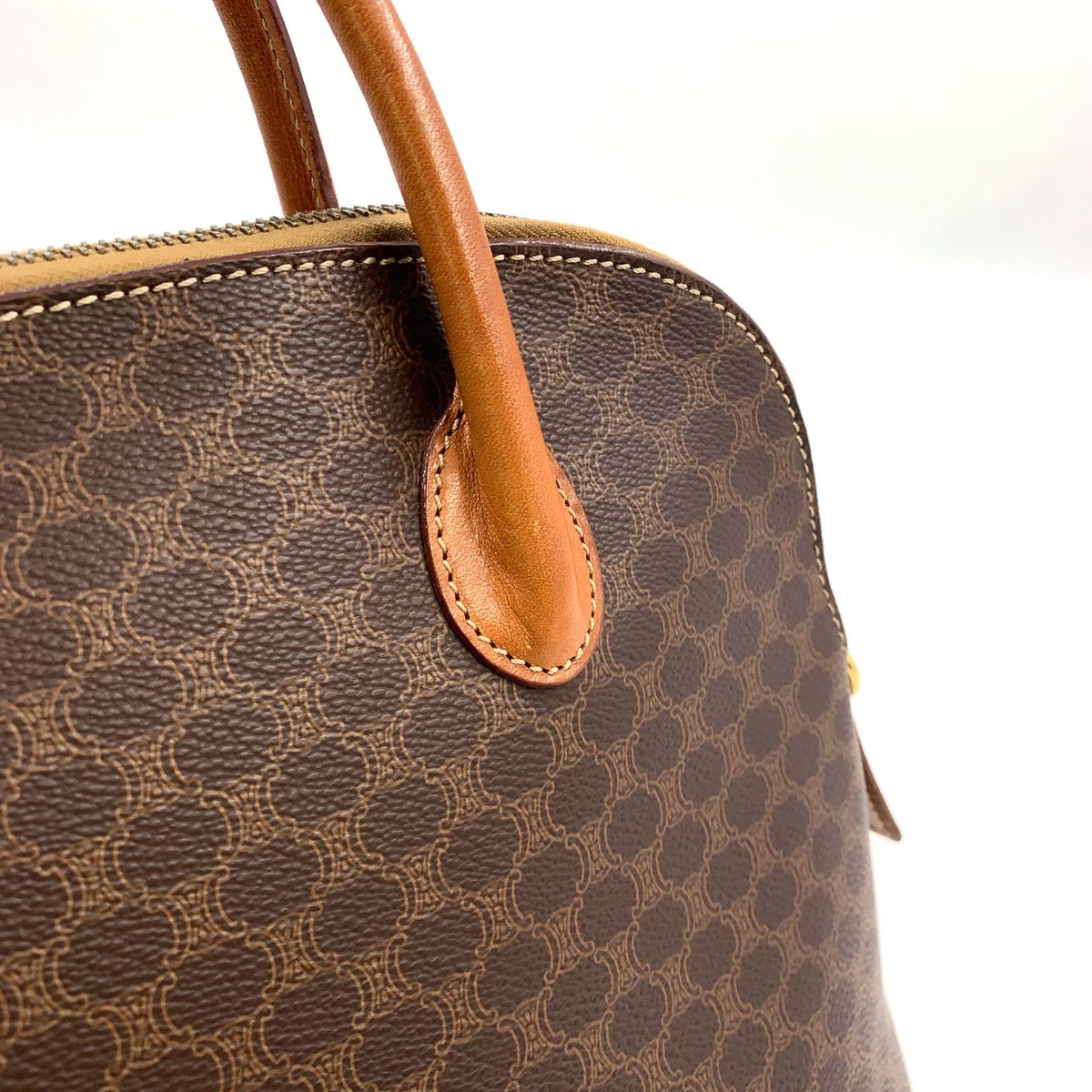 Celine Macadam Triomphe Dome Shape Leather Brown Handbag Gold — view 7