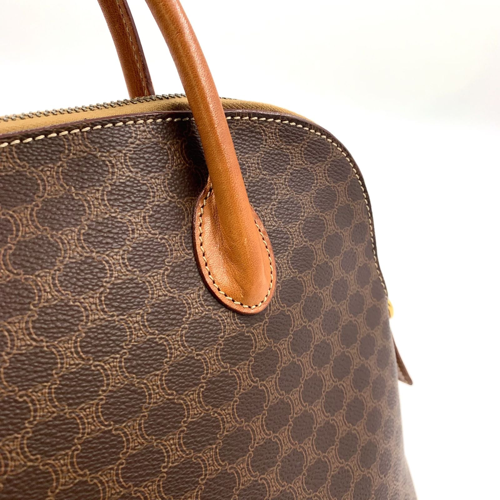 Celine Macadam Triomphe Dome Shape Leather Brown Handbag Gold — view 7