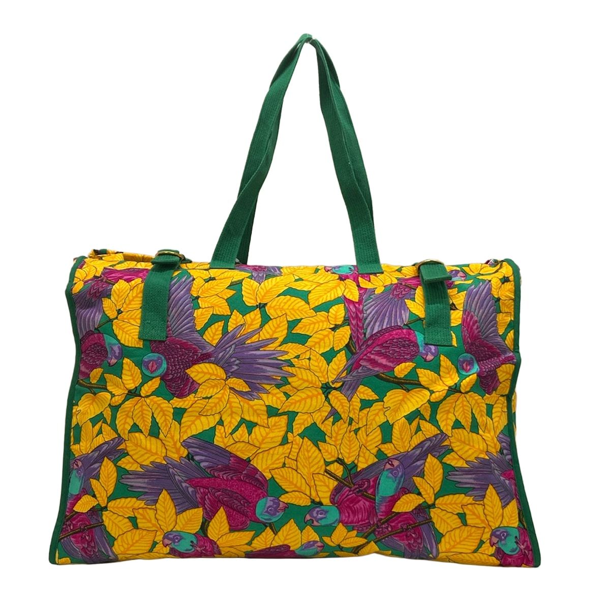 Hermes Tote Orange Green Multi Botanical Pattern Cotton