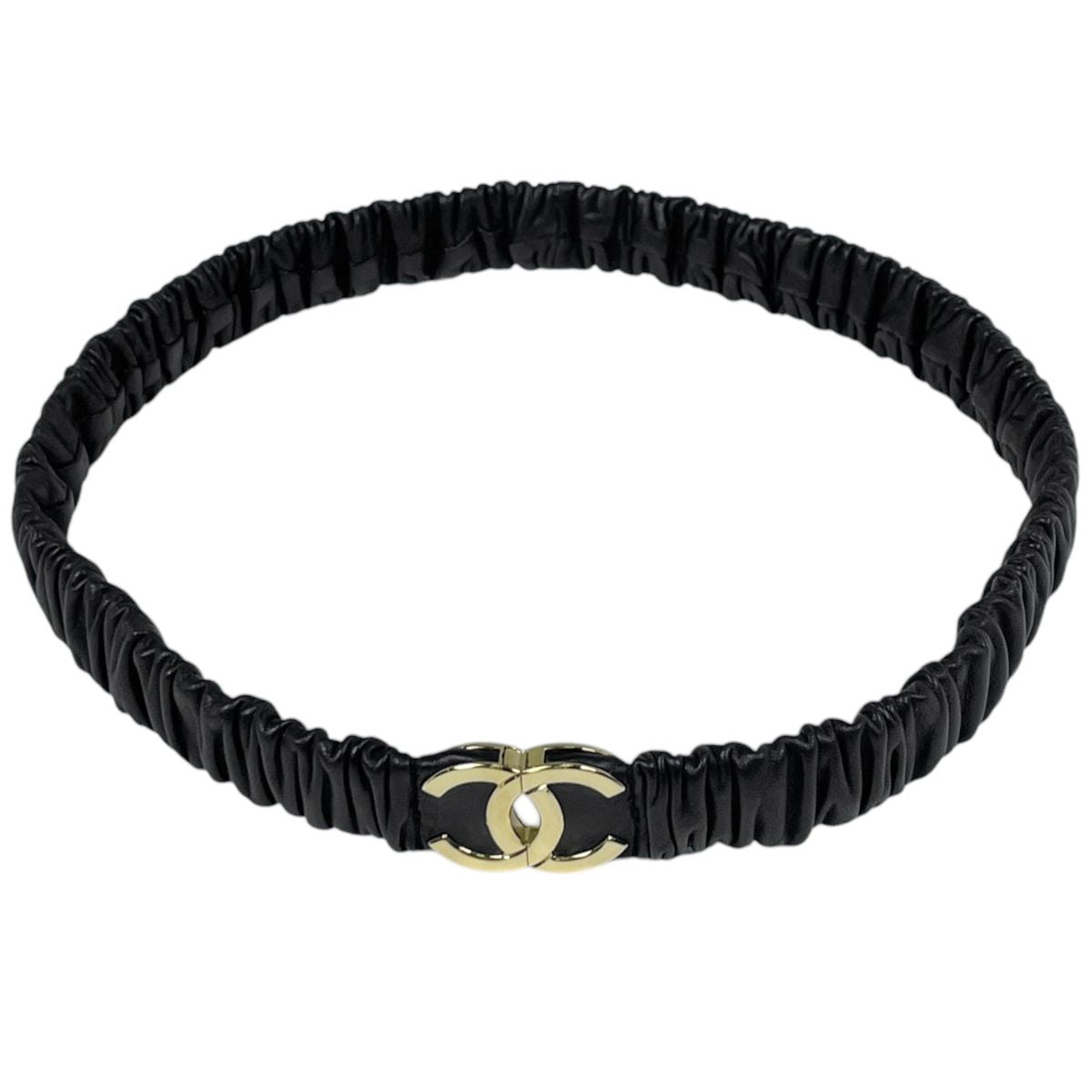 Chanel Belt CC Logo Stamp Leather Black