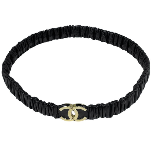 Chanel Belt CC Logo Stamp Leather Black