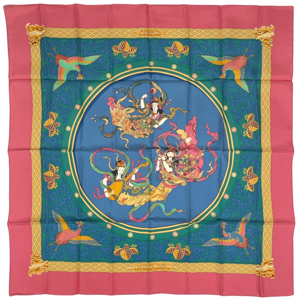 Hermes Carre 90 Nikko Scarf Toshogu Silk Pink Multicolor