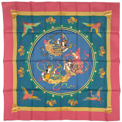 Hermes Carre 90 Nikko Scarf Toshogu Silk Pink Multicolor