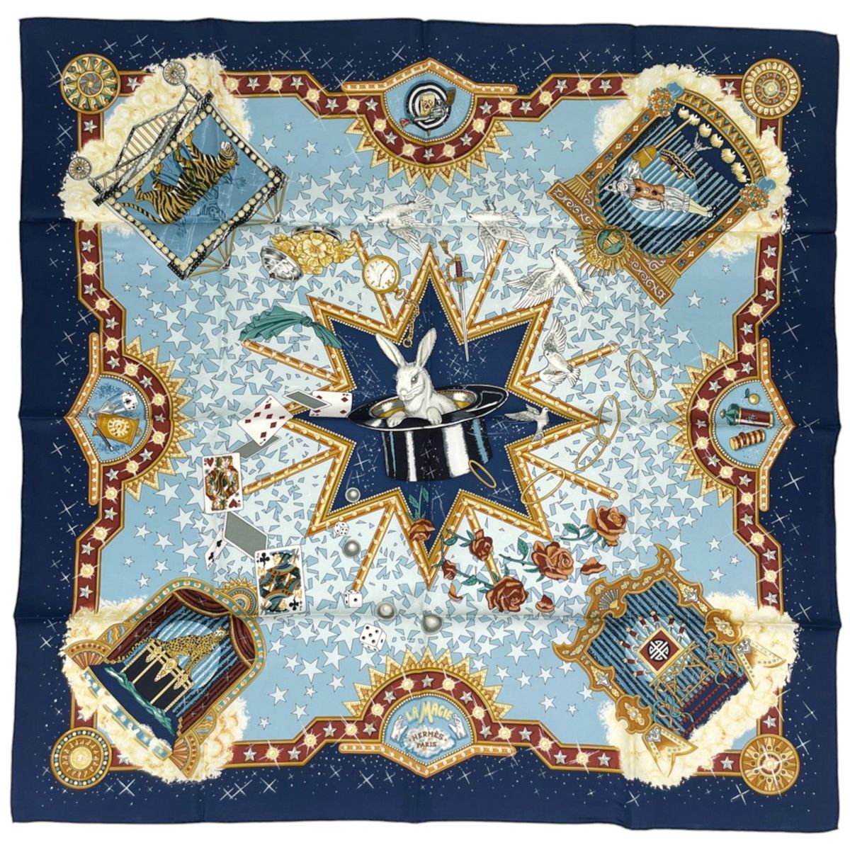 Hermes Carre 90 la Magie Scarf Magic Silk Navy Multicolor