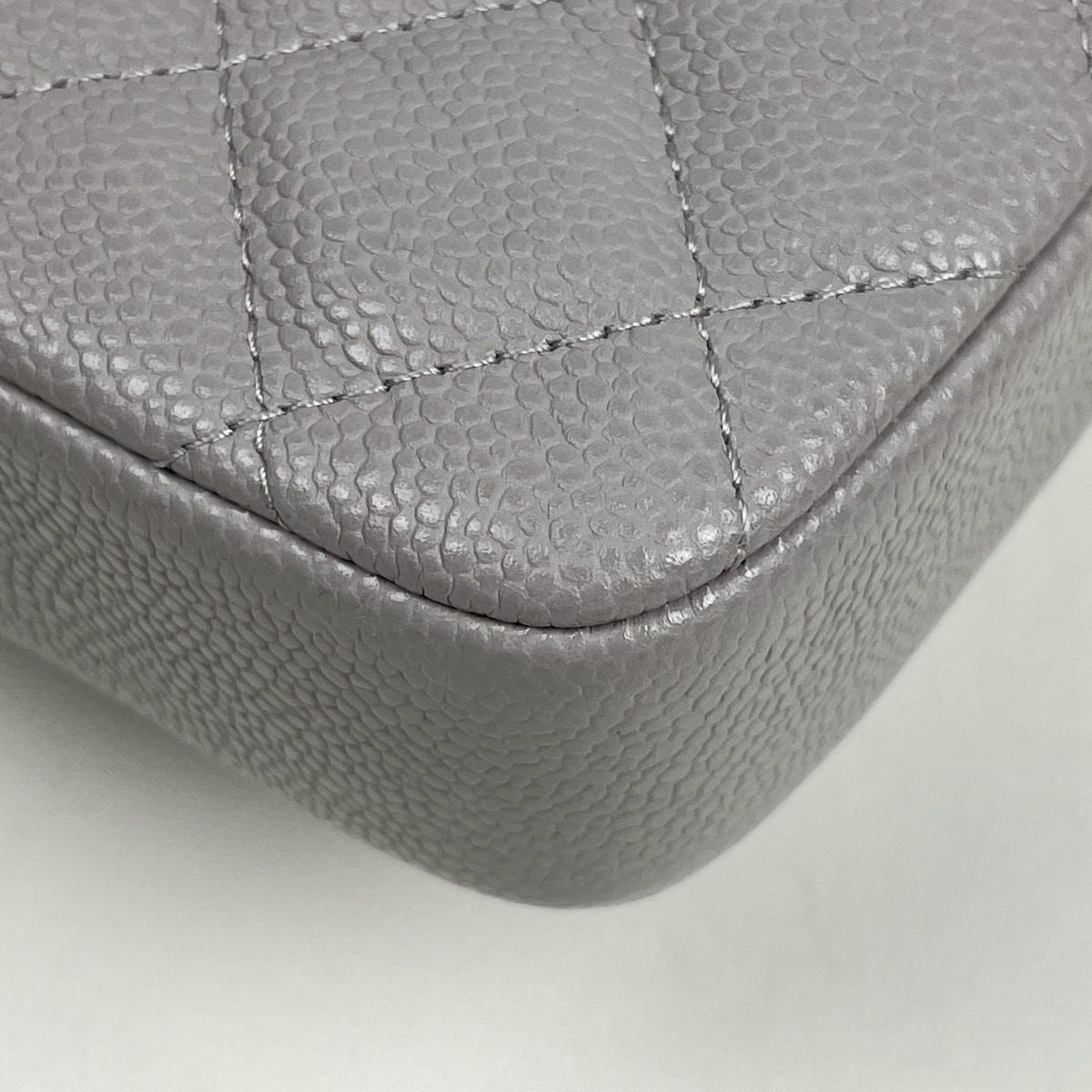 Chanel Shoulder Bag CC Logo Quilted Phone Case Caviar Leather Gray — view 3